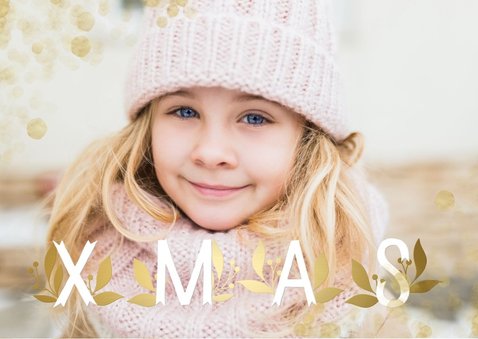 Kerstkaart grote foto XMAS goudlook met confetti 2