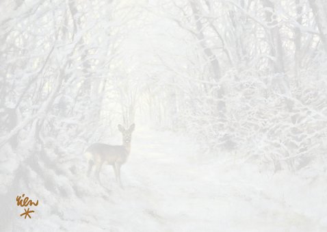 Kerstkaart hert in het winterbos 2