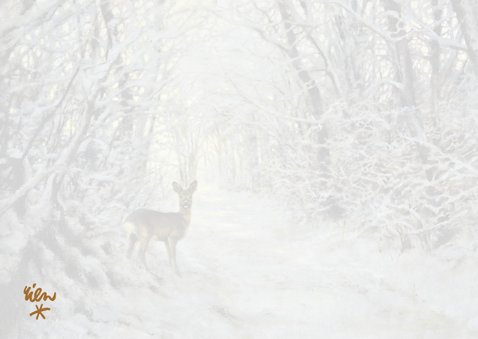 Kerstkaart hert in het winterbos 2