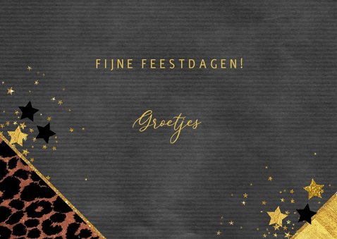 Kerstkaart hip met panterprint en goudkleurige sterren 2021 3