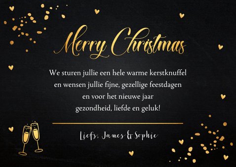 Kerstkaart hout donker confetti goudlook foto 3