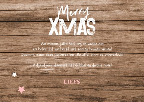 Kerstkaart houtlook stempel sterren foto typografie 3