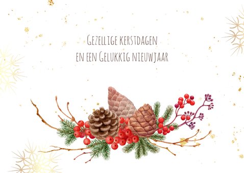 Kerstkaart hulst en dennenappels met 2020 in hout 3