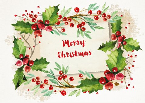 Kerstkaart hulst krans zakelijk 2