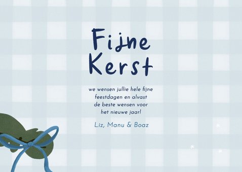 Kerstkaart kerstboom kerstballen blauwe strikken fijne kerst 3