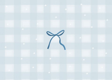 Kerstkaart kerstboom kerstballen blauwe strikken fijne kerst Achterkant