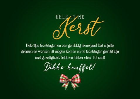 Kerstkaart kerstkrans kerstballen ruiten strik en foto 3