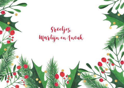 Kerstkaart kersttakken hulst confetti 3