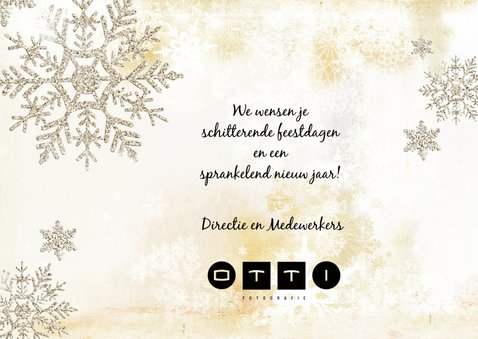 Kerstkaart klassiek kerststuk goud groen en foto 3