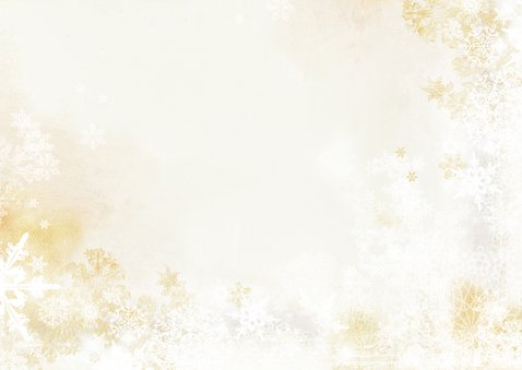 Kerstkaart klassiek kerststuk goud groen en foto Achterkant