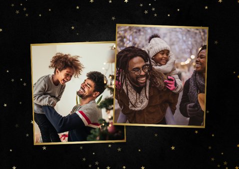 Kerstkaart klassiek Merry Christmas met foto en sterren 2