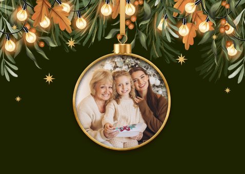 Kerstkaart liefdevol dikke kerstknuffel lampjes kerstbal 2