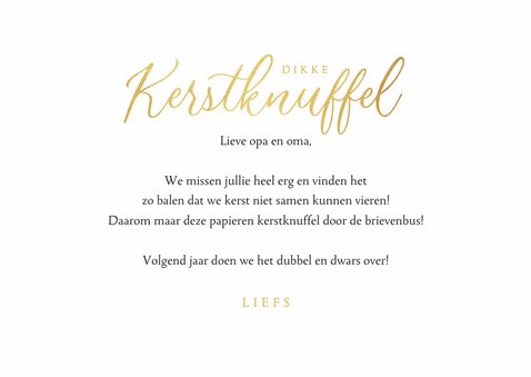Kerstkaart liefdevol dikke kerstknuffel sterretjes goud foto 3