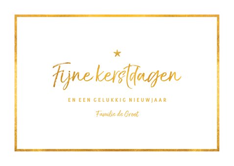 Kerstkaart liggend fijne kerstdagen met foto en gouden kader 3
