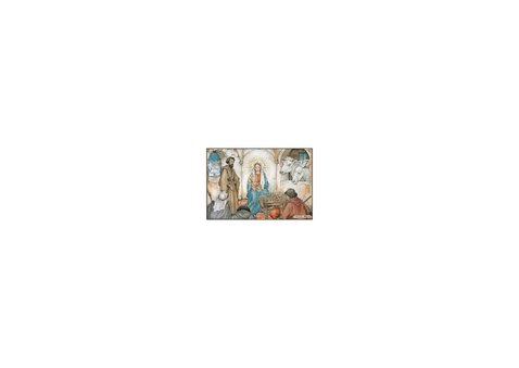 Kerstkaart Maria Jozef en Jezus in kerststal Achterkant
