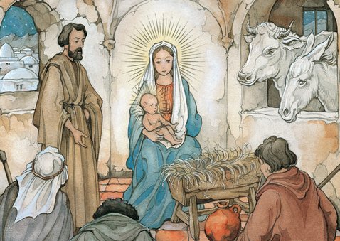kerstkaart-maria-jozef-en-jezus-in-kerststal-kaartje2go