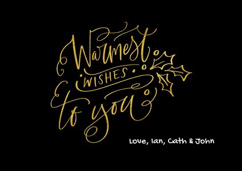 Kerstkaart Merry and Bright goud zwart met foto 3