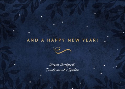 Kerstkaart Merry Christmas goud blauw 3