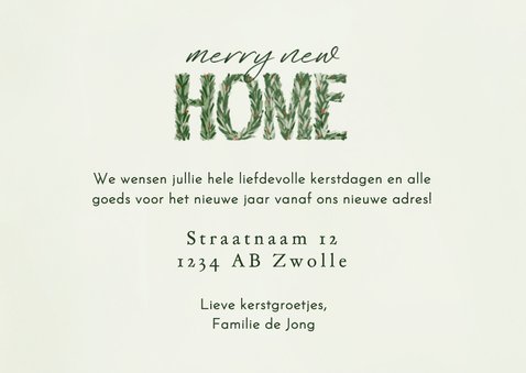 Kerstkaart merry new home dennentakjes besjes 3