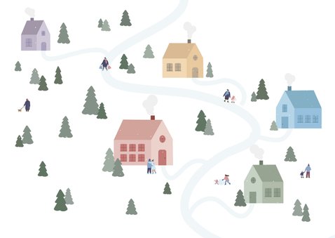 Kerstkaart met dorpje met huisjes in de sneeuw 2