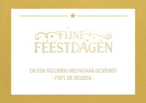 Kerstkaart met een eigen foto en een gouden vlak met letters 3