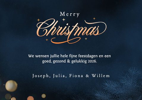 Kerstkaart met eigen foto - donkerblauw met lampjes 3