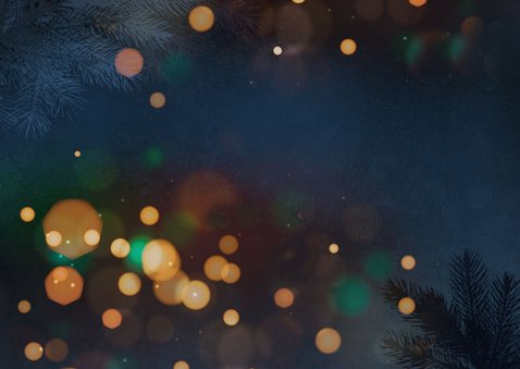 Kerstkaart met eigen foto - donkerblauw met lampjes Achterkant