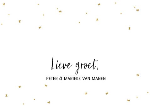Kerstkaart met eigen foto en gouden sterretjes met tekst 3
