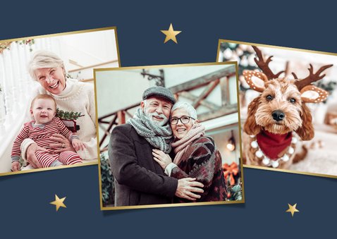 Kerstkaart met eigen foto en gouden tekst Fijne Feestdagen! 2