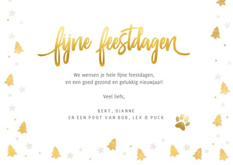 Kerstkaart met eigen foto van hond en pootafdrukjes in goud 3