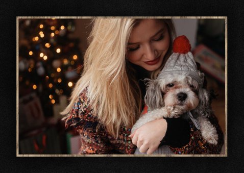Kerstkaart met foto, houten kerstboom en krijtbord 2