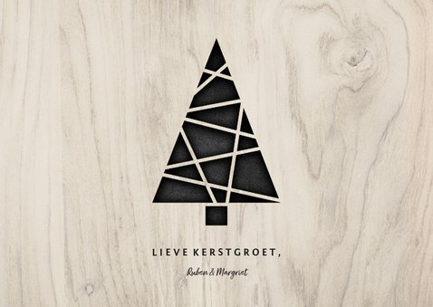 Kerstkaart met foto, kerstboom en houten achtergrond 3