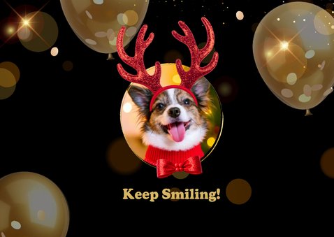 Kerstkaart met gouden heliumballonnen, eigen foto en props 2