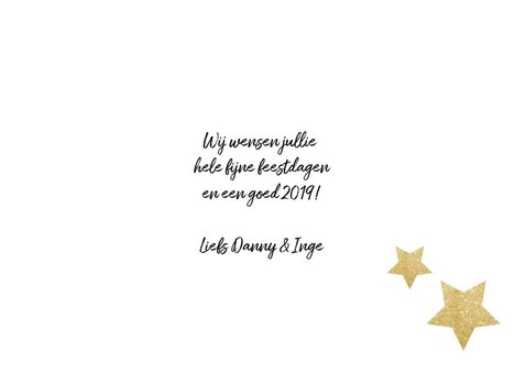 Kerstkaart met gouden letters en hip gewei en label 3