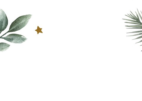 Kerstkaart met groene takjes en gouden sterren en tekst 2