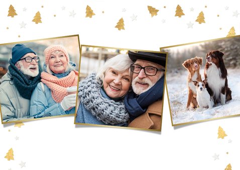 Kerstkaart met grote eigen foto en kerstbomen kader 2