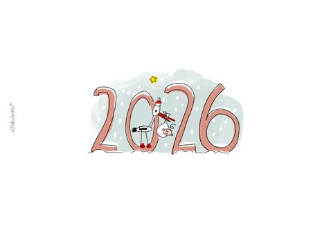 Kerstkaart met jaartal en babies 2