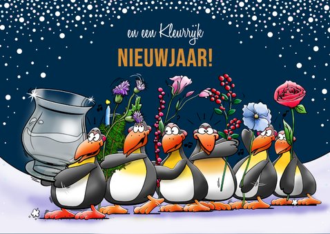 Kerstkaart met pinguïns, die je hele fijne feestdagen wensen 2