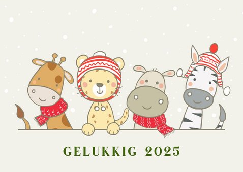 Kerstkaart met safari dieren in kerstsfeer 2