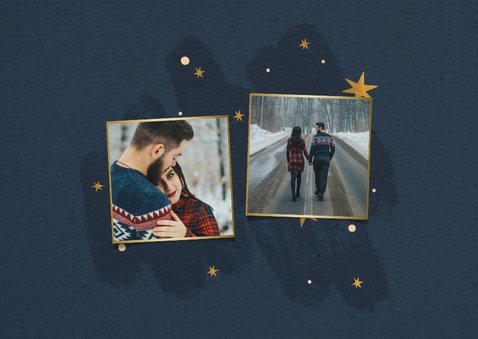 Kerstkaart met sterren, 2 foto's en fijne feestdagen 2
