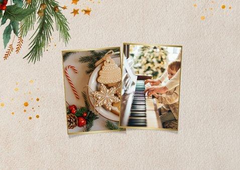 Kerstkaart met sterren hartjes dennengroen en kersttakjes 2