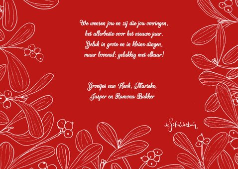 Kerstkaart mistletoe fotokaart met rode achtergrond 3