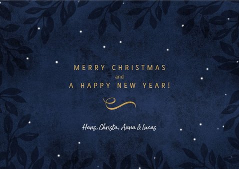 Kerstkaart Peace on earth goud donker blauw 3