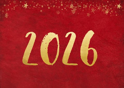 Kerstkaart rode achtergrond met gouden confetti en 2 foto's 2