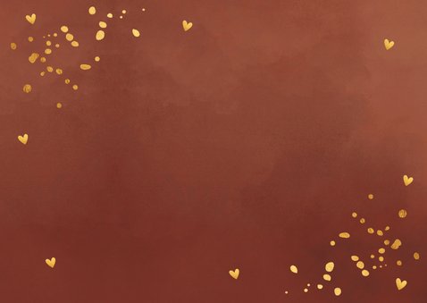 Kerstkaart roestbruin foto goudlook confetti Achterkant