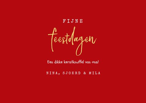 Kerstkaart rood goud sterren fotocollage sneeuwvlokken 3