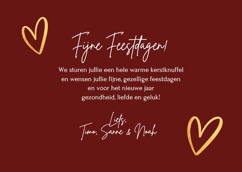 Kerstkaart rood met foto boog hartjes goudlook 3