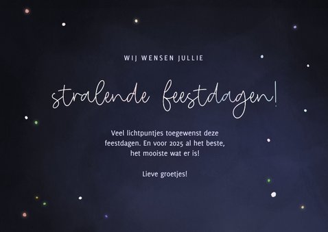 Kerstkaart roodborstjes met lampjes stralende feestdagen 3