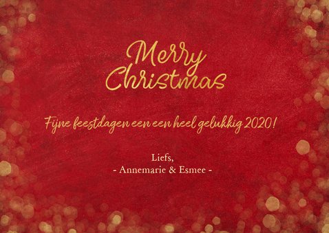 Kerstkaart sfeervol met foto - rood met gouden confetti 3