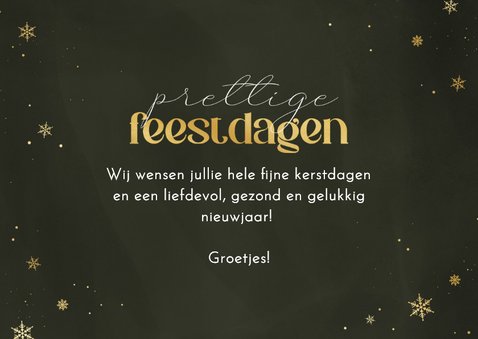 Kerstkaart stijlvol 2026 sneeuwvlokjes feestdagen goud 3